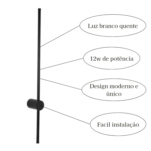 Arandela Led Sword 12W 60Cm Preta - Image 3