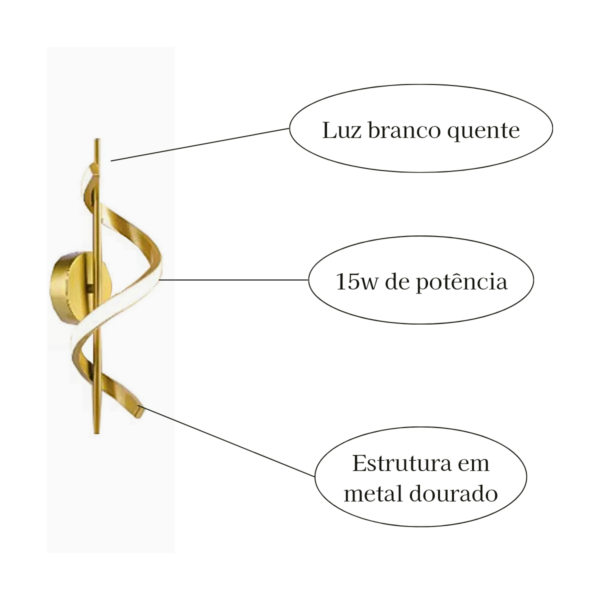 Arandela Moderna Led Interna Bivolt Dourada 15w 3500k - Image 3