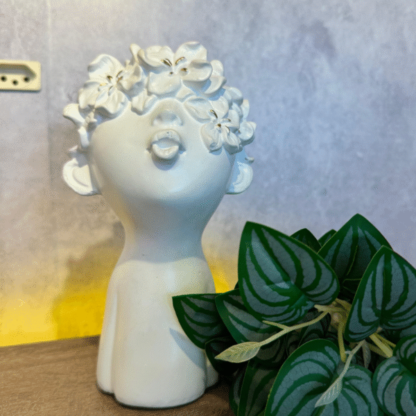 ESCULTURA CABECA FLOR BRANCO FOSCO P