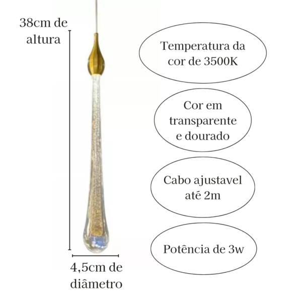 Pendente Moderno Gota Dourado 3500k 3w - Image 10