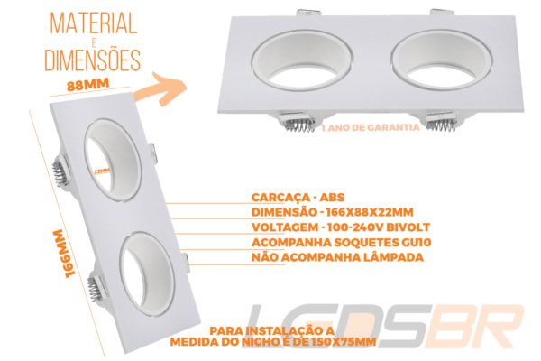 Kit 50 Embutido Duplo para lâmpada Dicroica BR2033 LEDSBR - Image 4