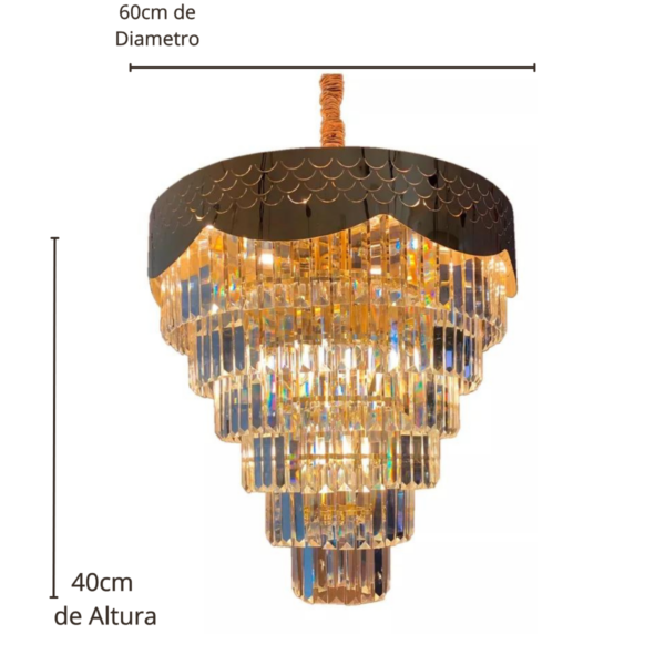 Lustre Haia Ouro Champagne Cristal Transp. 18L E14 60Cm - Image 4