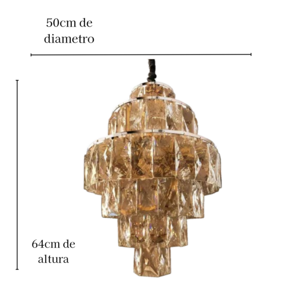 Lustre Lisse Cromado Cristal 12L E-14 Ø500 x H640mm - Image 3