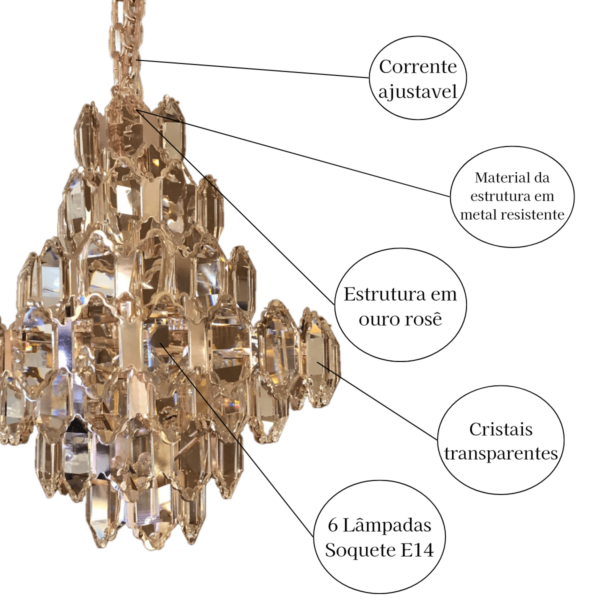Lustre De Cristal Davos Rose 6L E14 D45Cm - Image 3