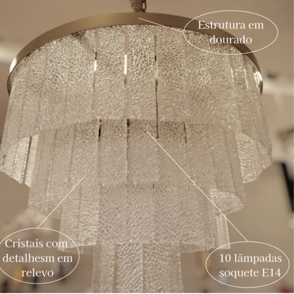 Lustre De Cristal Dinant Gold 10L 65Cm 4 Níveis - Image 3
