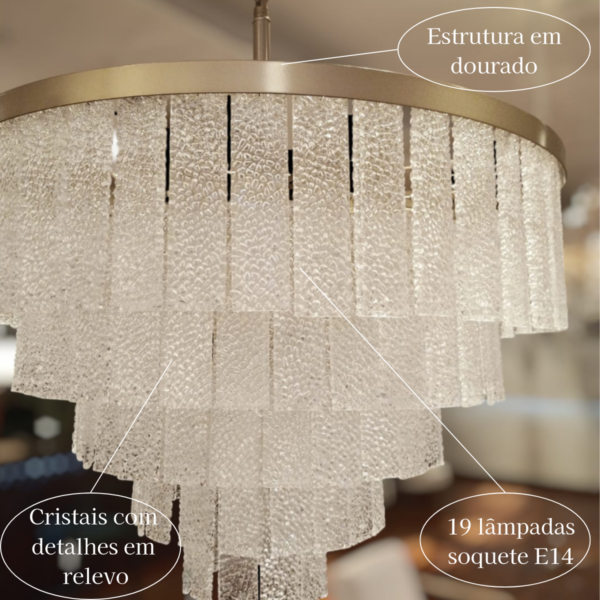 Lustre De Cristal Dinant Gold 19L 80Cm 5 Níveis - Image 3