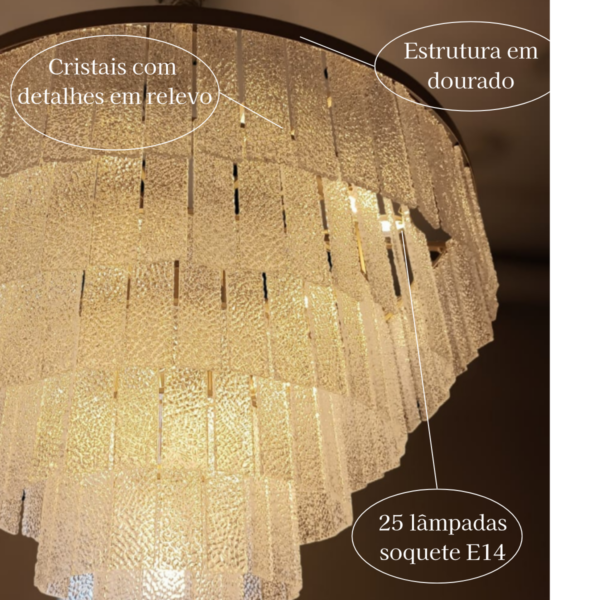 Lustre De Cristal Dinant Gold 25L 100Cm 6 Níveis - Image 3