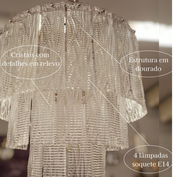 Lustre De Cristal Eze Gold 4L E14 42Cm 3 Níveis - Image 3