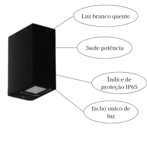 Arandela Led Zenith Facho Unico - Preto 3W 3000K - Image 3