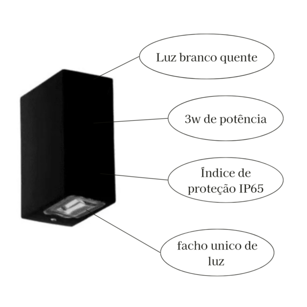 Arandela Led Hiro Com Lente - Preto 3W 3000K - Image 3