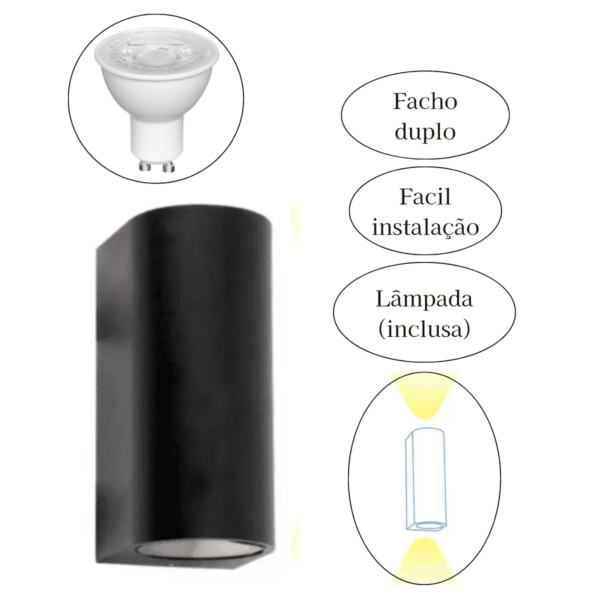 Arandela Capri Preto - Com Lâmpada Mr16 Gu10 Br Quente - Image 2