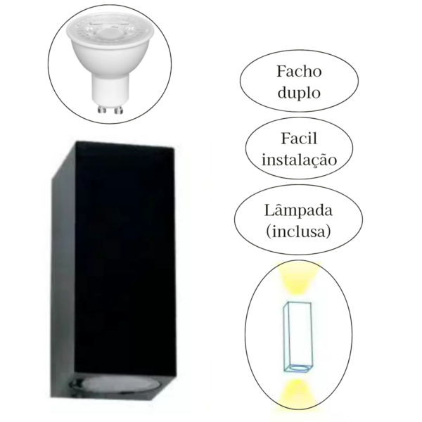 Arandela Orion Preto- Com Lâmpada Mr16 Gu10 Br Quente - Image 3