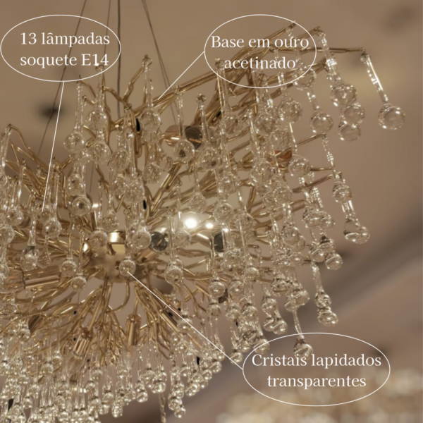 Lustre De Cristal Positano Am Gold 13L E14 L120Cm - Image 3