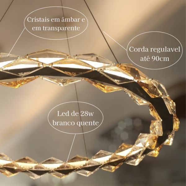 Lustre Aliança Com Cristal Âmbar E Transparente Led 28W 3000K - Imagem 3