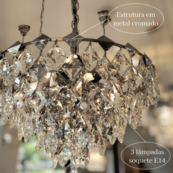 Lustre Cromado Cristal Transp. 3L E-14 Ø400 x H300mm - Image 3