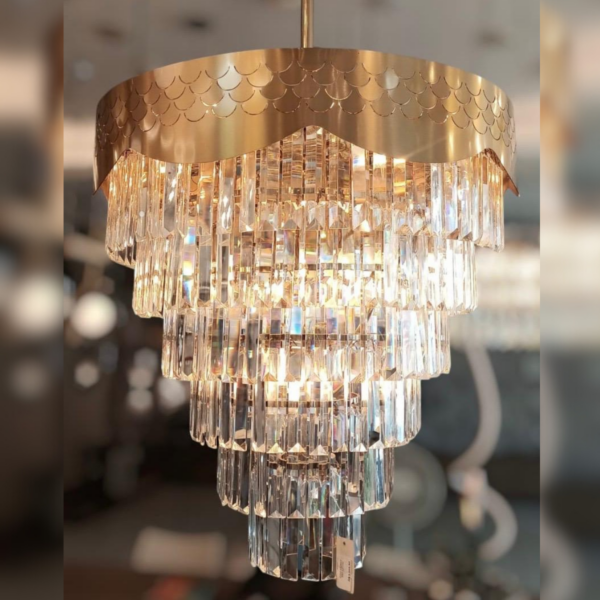 Lustre Haia Ouro Champagne Cristal Transp. 18L E14 60cm