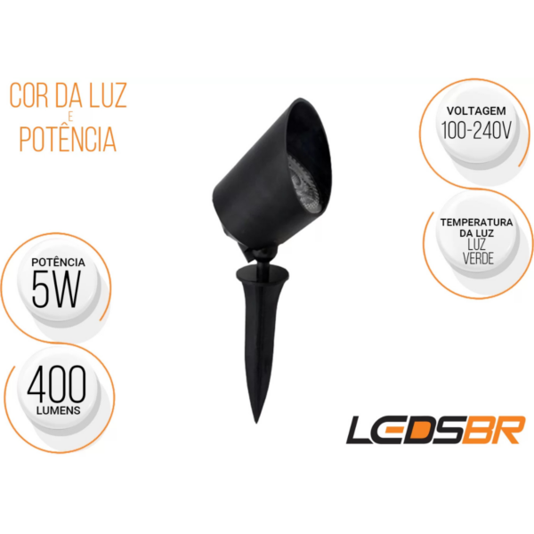 Kit com 6 Espeto Led Jardim 5W Bivolt Verde BR2025 LEDSBR - Image 3