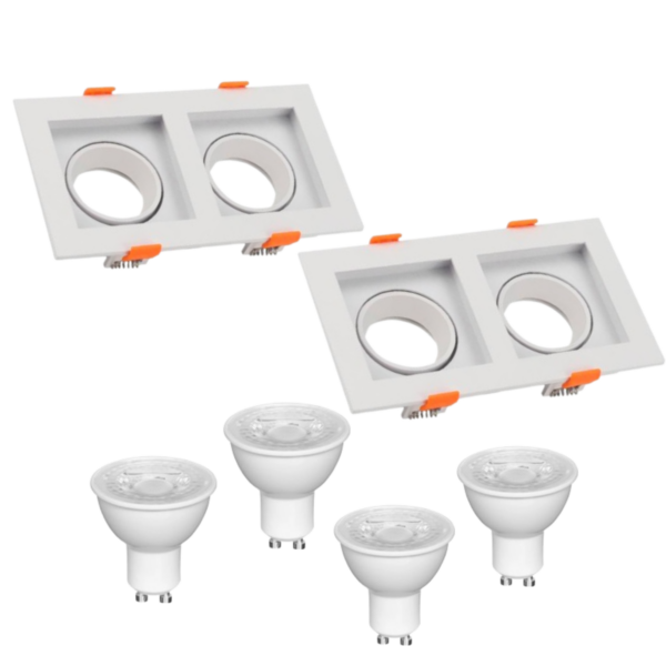 Kit C/2 Spot Embut. Duplo MR16 Recuado + Lamp. Led 4,8W 2700K - BR2030 - LEDSBR