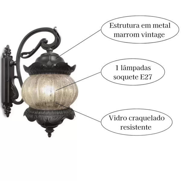 Arandela Colonial Vintage Em Metal Delyus 1L E27 - Image 2
