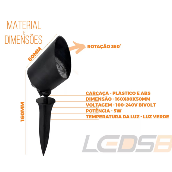 Kit com 6 Espeto Led Jardim 5W Bivolt Verde BR2025 LEDSBR - Image 4