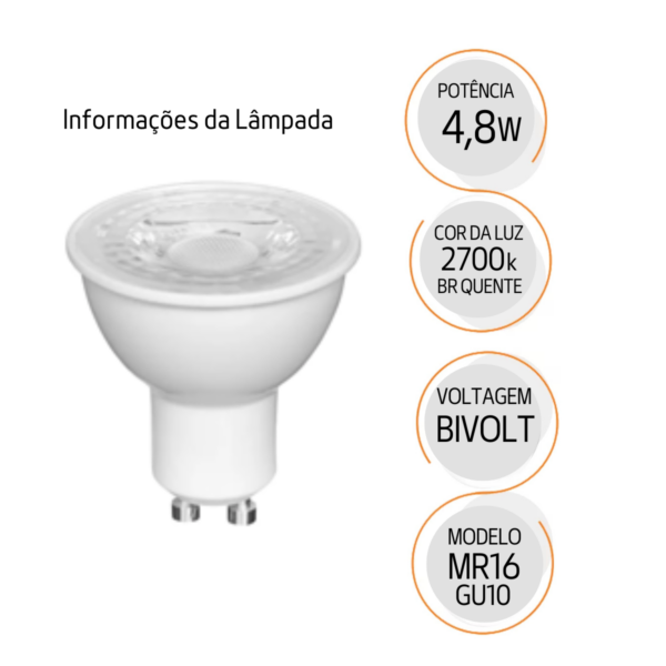 Kit 4 Spot Recuado Branco Embutir Dicroica BR2029 LEDSBR + Led Mr16 4,8w Br Quente - Image 4