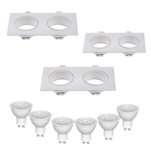 Kit 3 Spot Duplo para Embutir Mr16 Dicroica BR2033 + Lamp. Led 4,8W 2700K