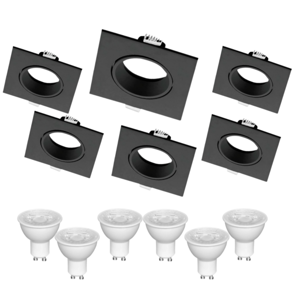 Kit 6 Spots Pretos Para Embutir Mr16 Dicroica + Lamp. Led 4,8W - Br2032 - Ledsbr