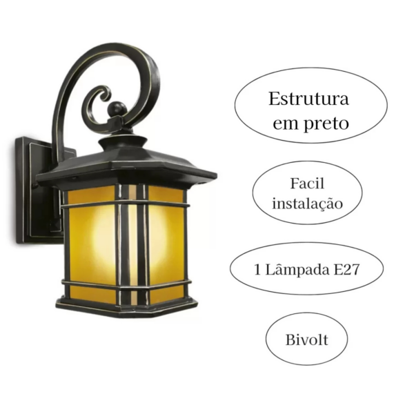 Arandela Colonial Vintage Olimpia Preta 1L - Image 3