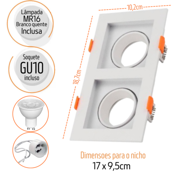 Kit C/2 Spot Embut. Duplo MR16 Recuado + Lamp. Led 4,8W 2700K - BR2030 - LEDSBR - Image 2