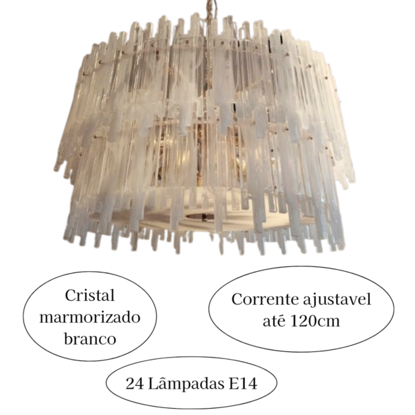 Lustre Cassonne Gold 24L 80Cm Cristal Marmorizado Branco - Image 4