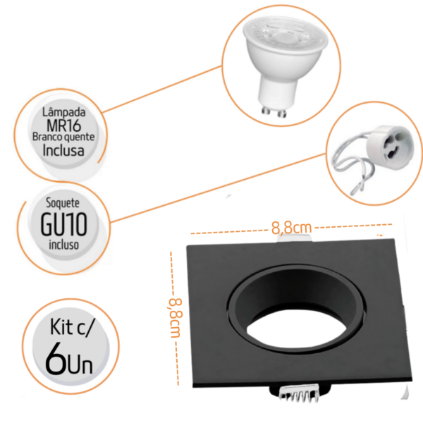 Kit 6 Spots Pretos Para Embutir Mr16 Dicroica + Lamp. Led 4,8W - Br2032 - Ledsbr - Image 2