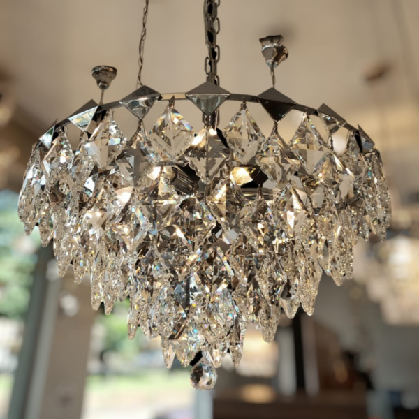 Lustre Cromado Cristal Transp. 3L E-14 Ø400 x H300mm