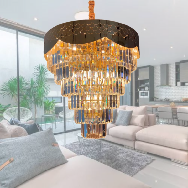 Lustre Haia Ouro Champagne Cristal Transp. 18L E14 60Cm - Image 3