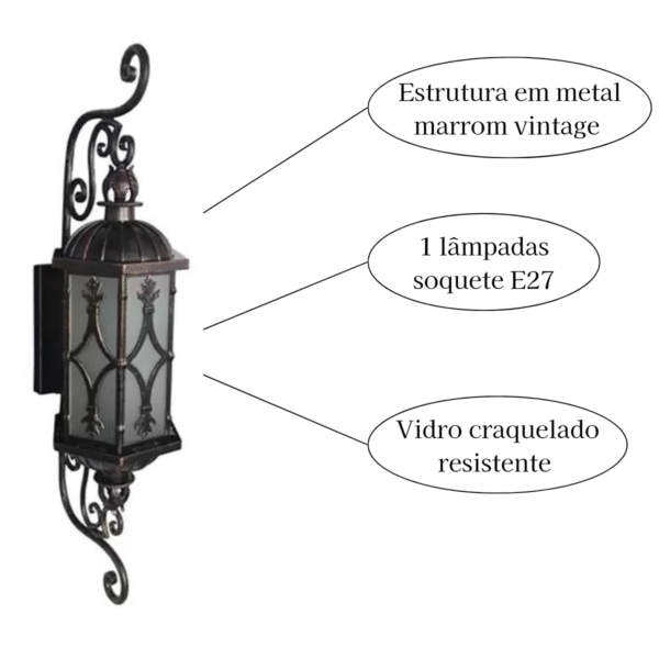 Arandela Colonial Florença Vintage 1L E27 - Image 3